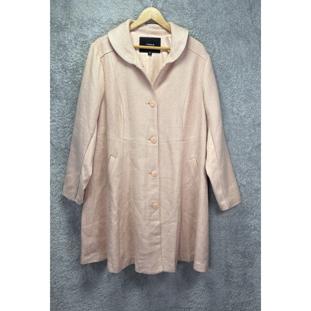 NEW Torrid Womens 2 2X Wool Blend Coat Pale Blush Pink Fit Flare Plus Size